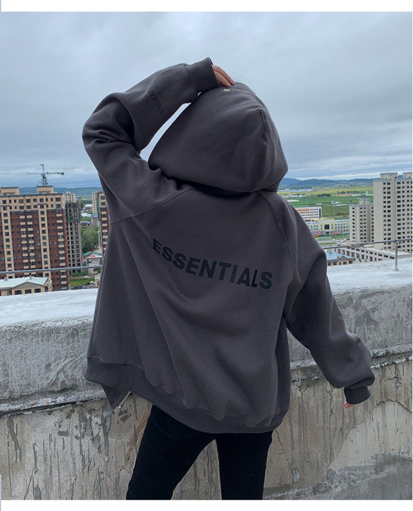 ESS Silicone Letter Zipper with Fleece Lining100% Cotton Hooded Sweater