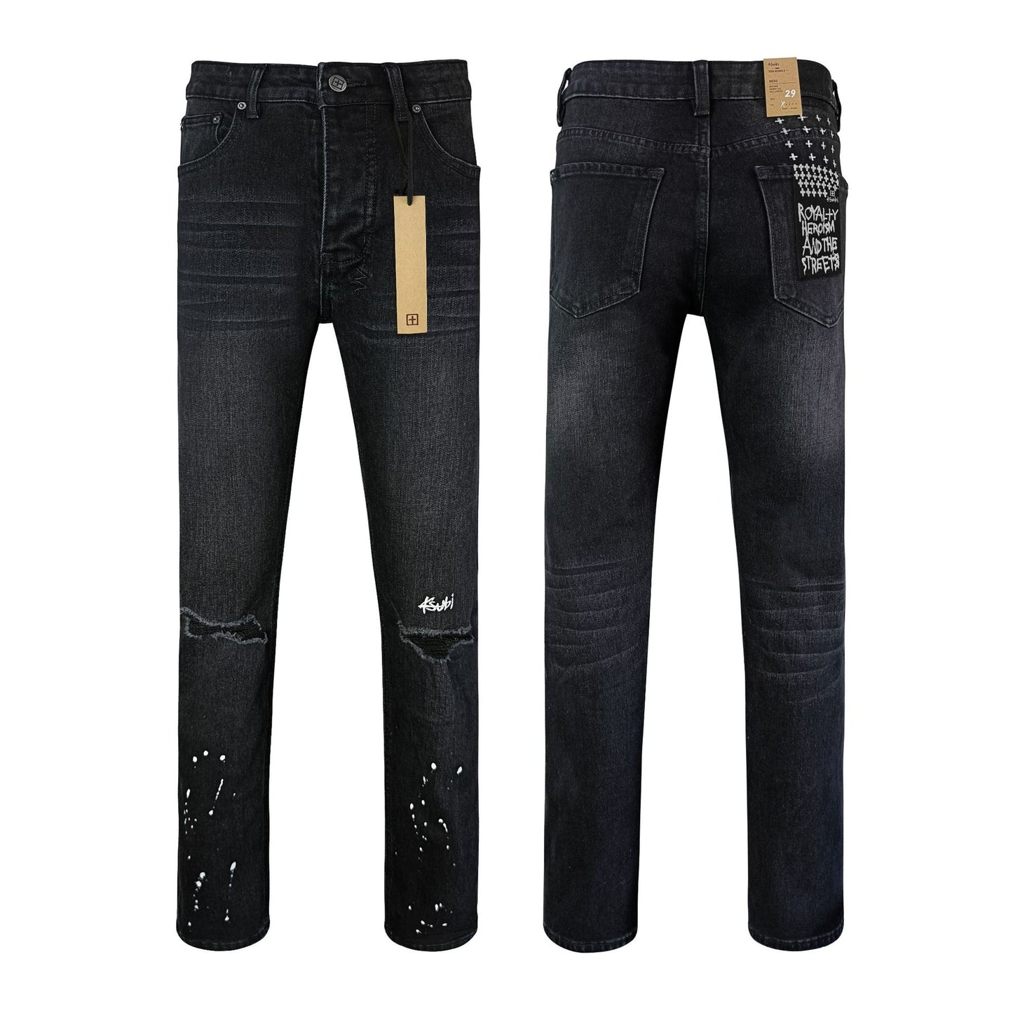 KSB Jeans Straight Ripped Stretch American High Street Casual Men's Jeans