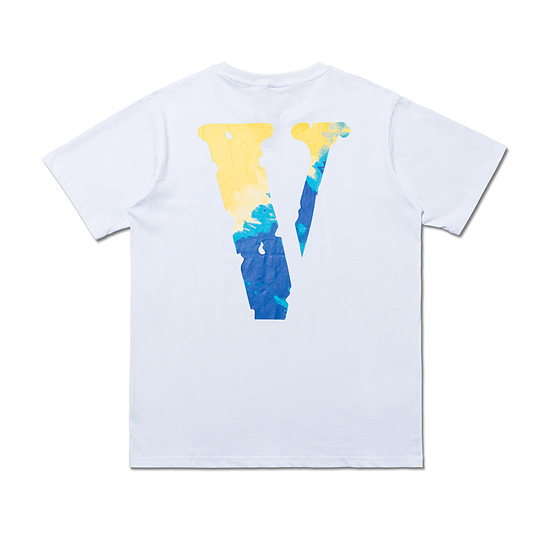 Wholesale Same style as wang yibo lone Short-sleeved with a large back v Reflective Rhinestone Devil Angel Couple Outfit Loose Fit T Shirt