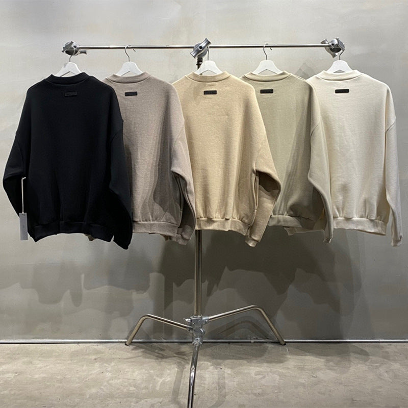 ESS Letter Fog Loose Fleece-lined Crew Neck Pullover Sweatshirt American Fashion Brand Men