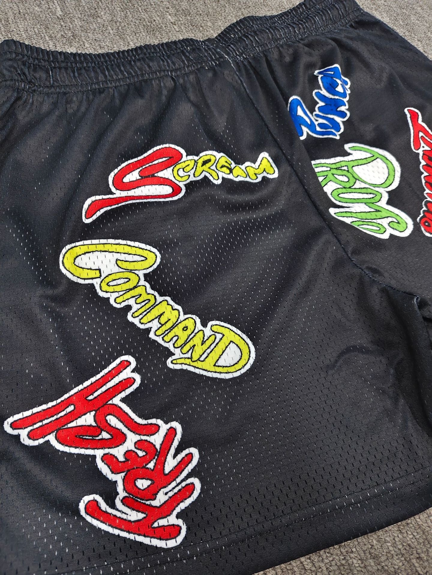 EE Black Graffiti Mesh Sports Shorts for Men