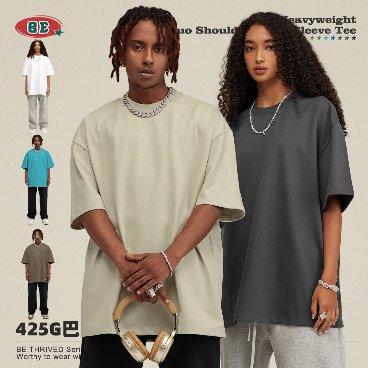 Be Men's 2024 Bashi Cotton T-shirt Heavy Loose Teen Short-Sleeved Men's T Summer Fashion Brand Short Sleeve T-shirt Men's