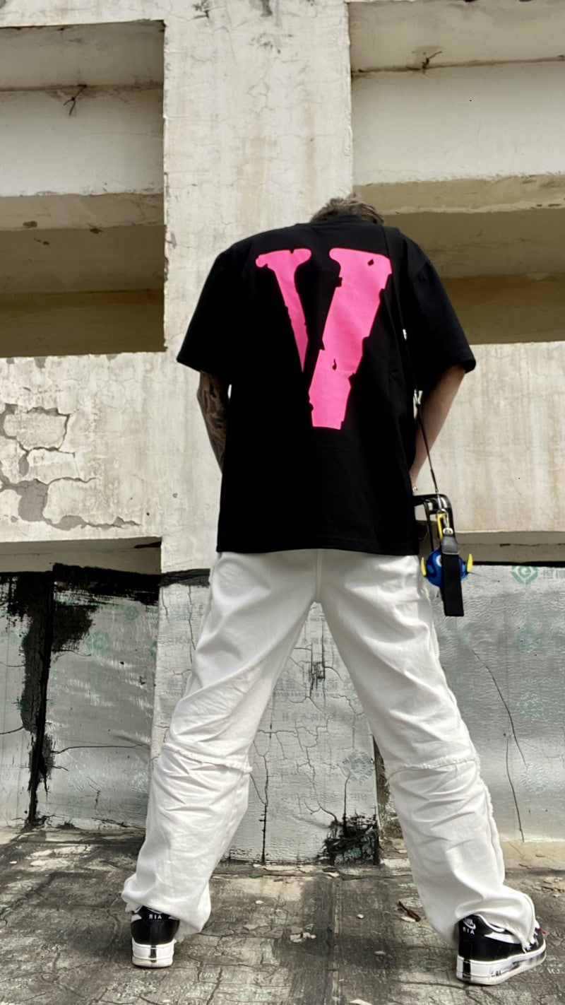 Wholesale Same style as wang yibo lone Short-sleeved with a large back v Reflective Rhinestone Devil Angel Couple Outfit Loose Fit T Shirt