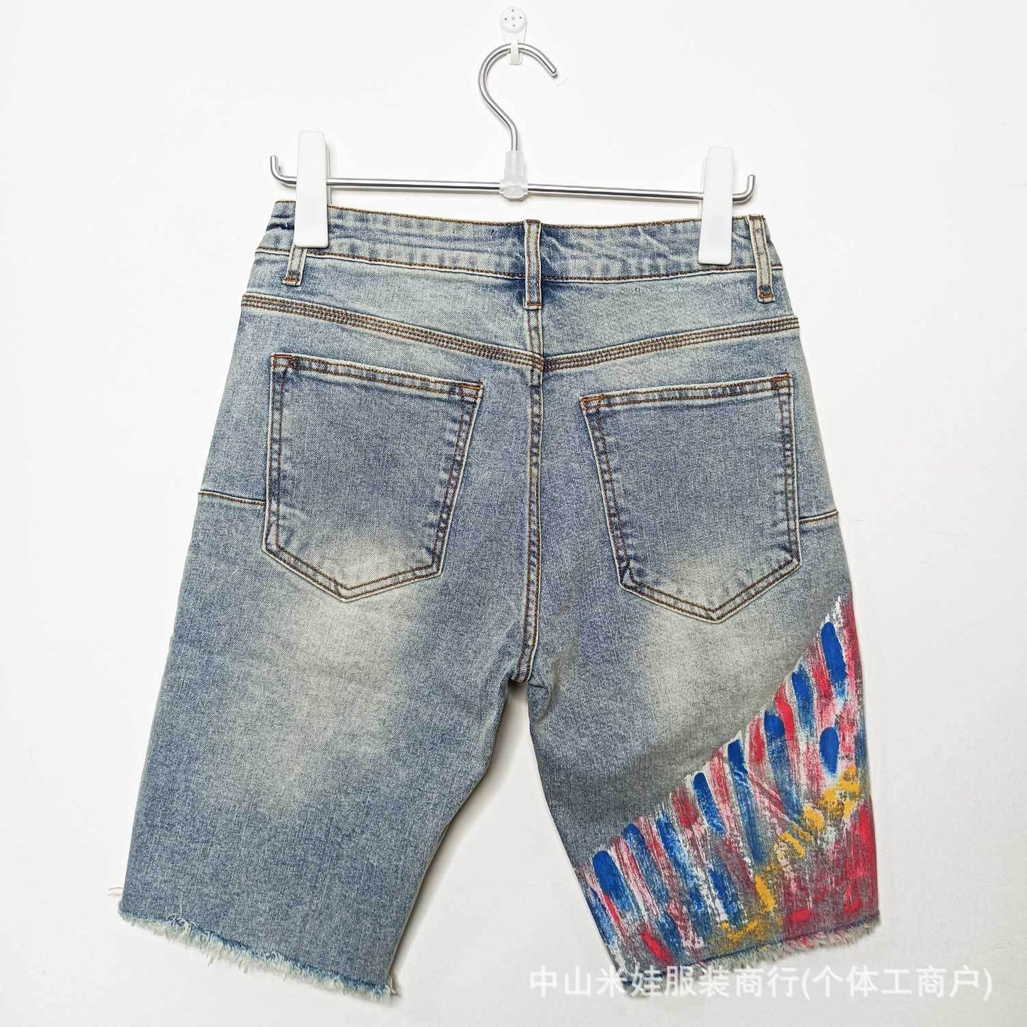 Purple Jeans Five-Point Loose Fit Versatile PU Ink-Splashed Denim Shorts