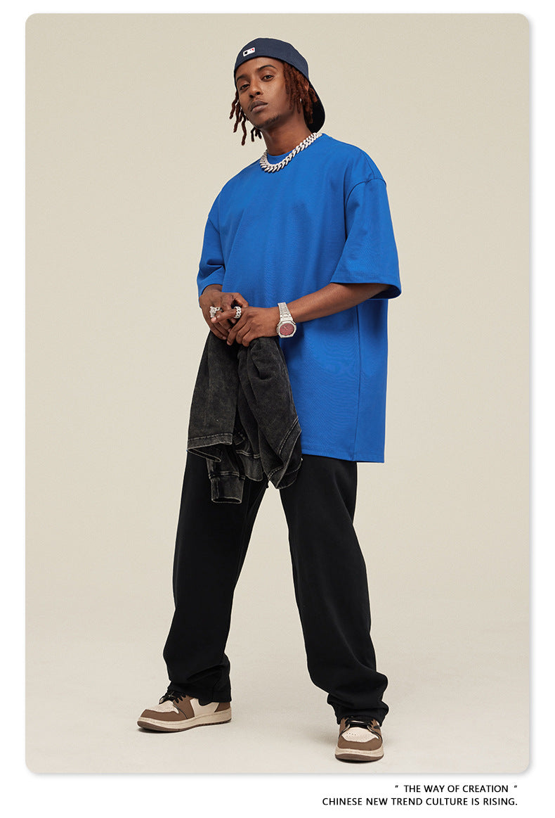 Be Men's 2024 Bashi Cotton T-shirt Heavy Loose Teen Short-Sleeved Men's T Summer Fashion Brand Short Sleeve T-shirt Men's