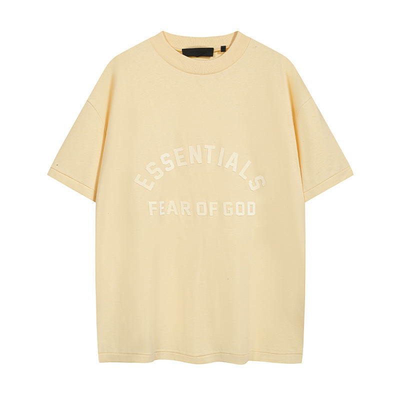 ESS **Half Arc 24ss Spring Silicone Letter 380gsm Heavy Crew Neck 100% Cotton Short Sleeve T-shirt