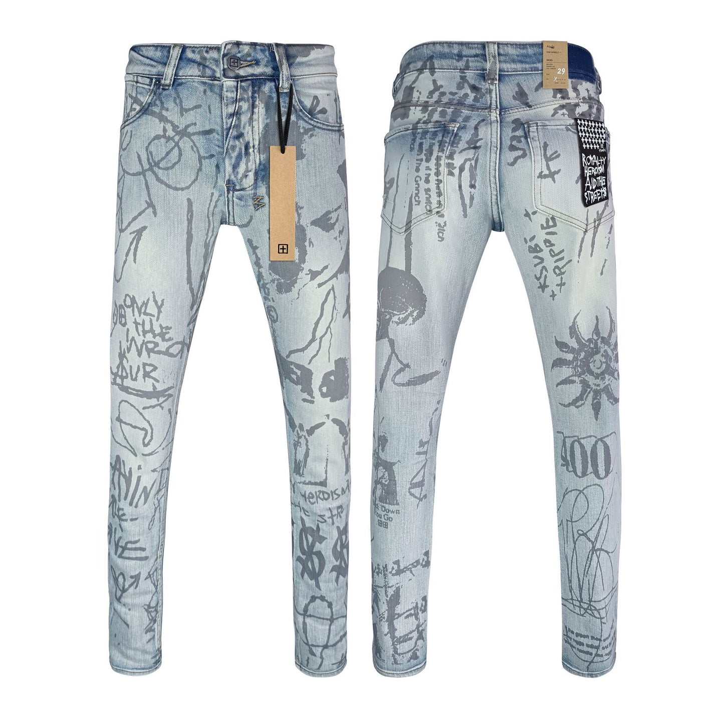 KSB Jeans Straight Ripped Stretch American High Street Casual Men's Jeans