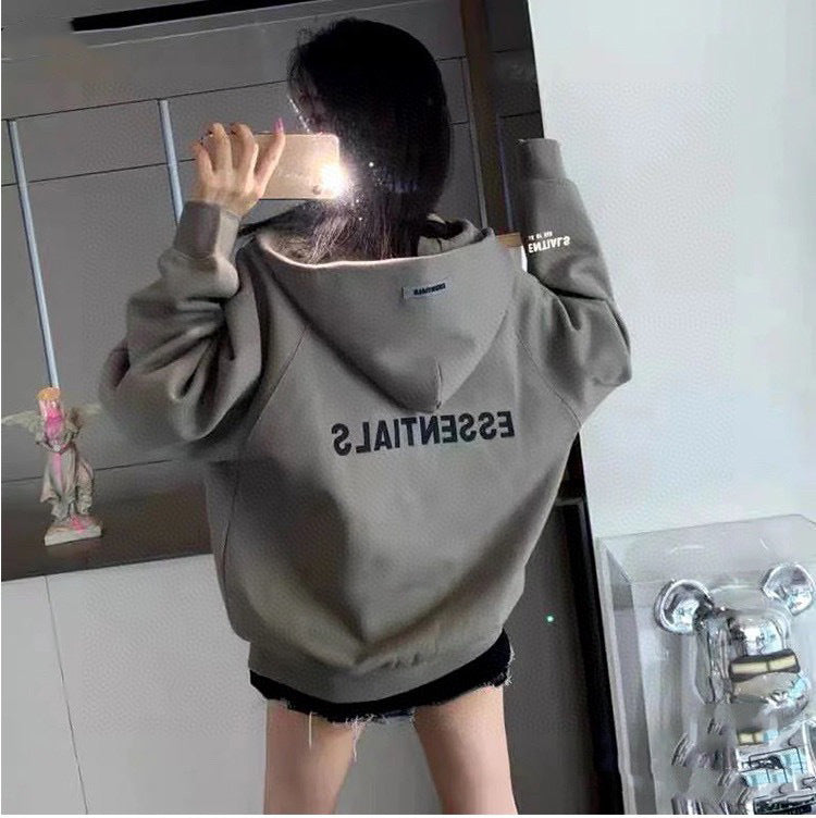 ESS Silicone Letter Zipper with Fleece Lining100% Cotton Hooded Sweater