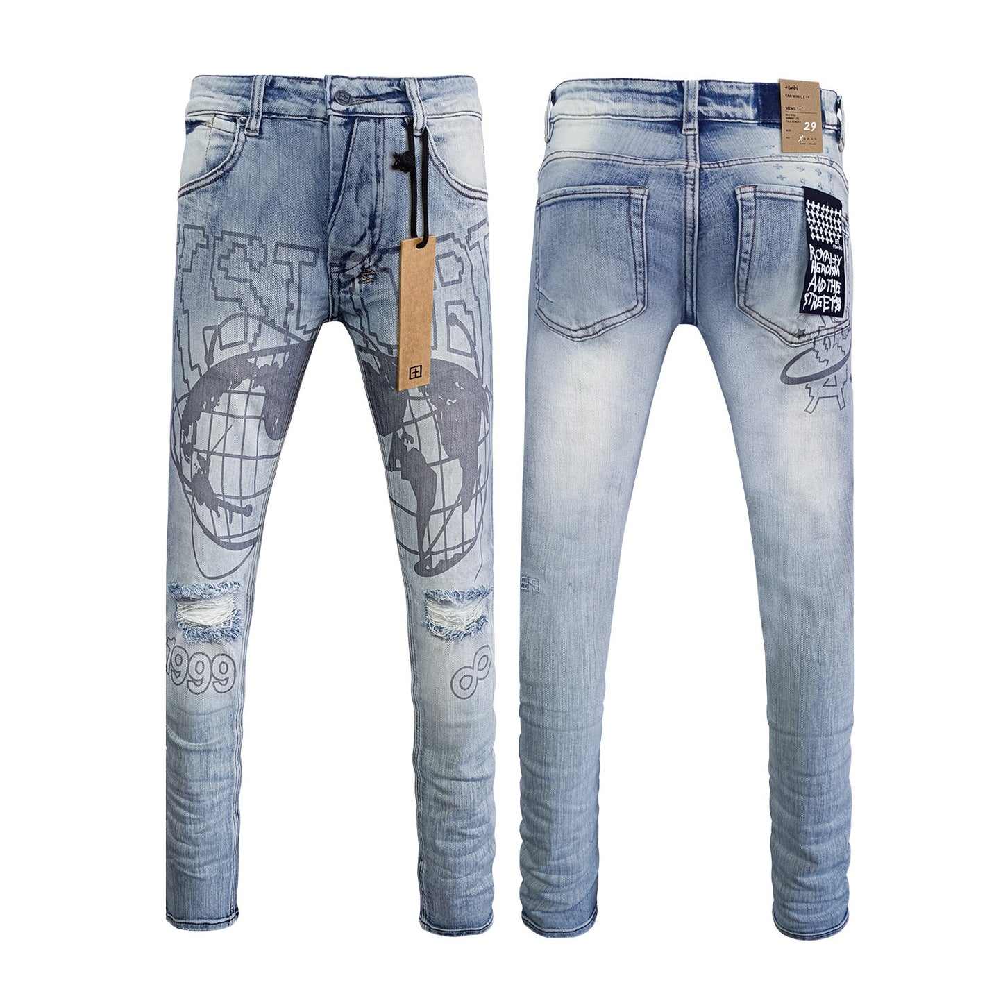 KSB901 Jeans straight-leg Ripped Stretch American High Street Casual Men's Jeans