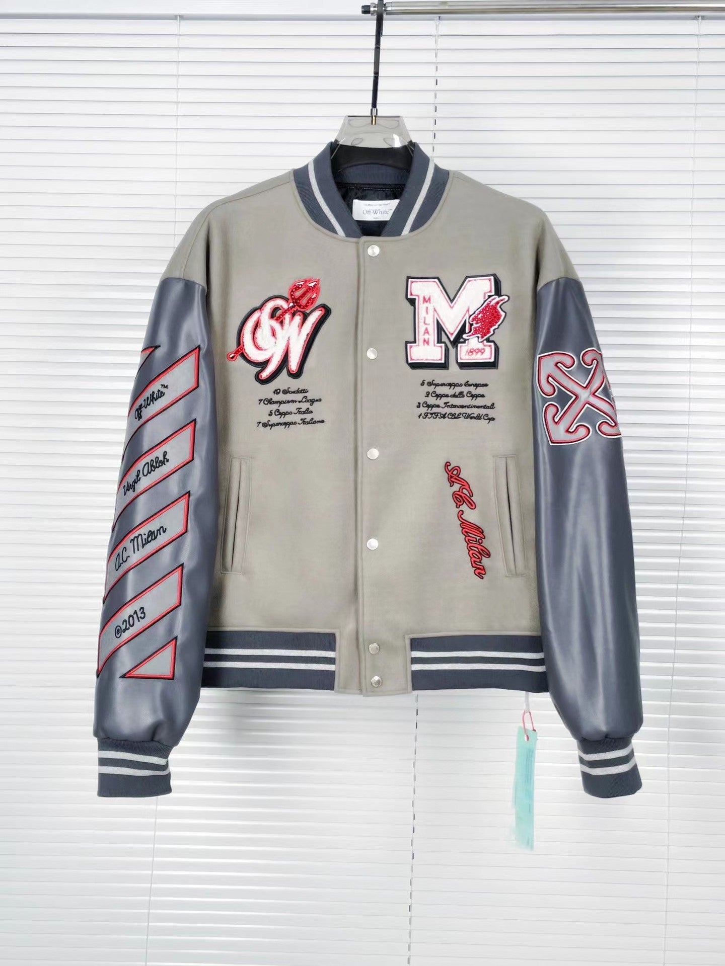 Off-White Patchwork Baseball Jacket Unisex Youth Street Fashion Jacket Coat