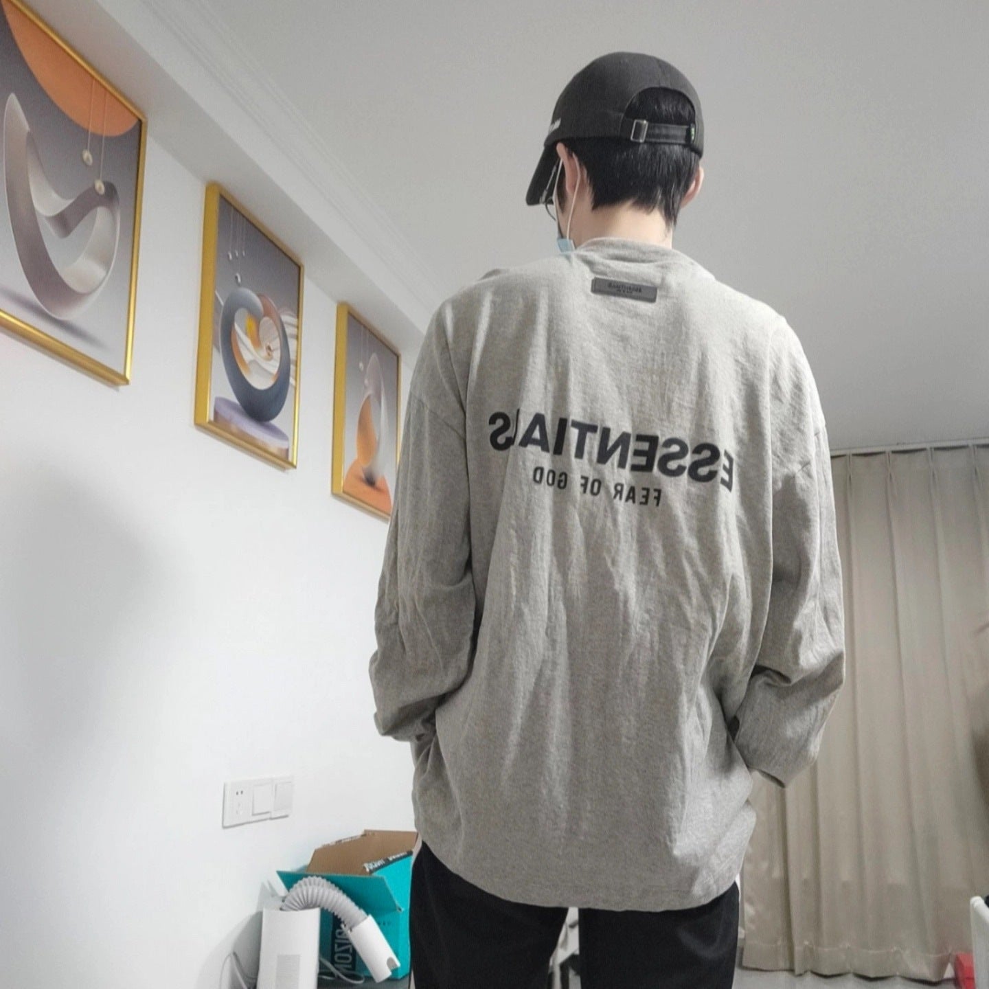 Top Essentials Flocking Letter Crew Neck 100% Cotton Long Sleeve T-shirt Fog Men and Women