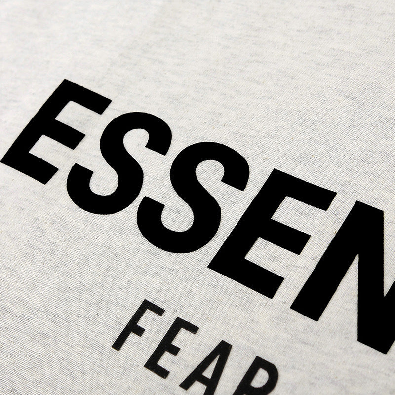 Top ESS Front and Rear Three-Dimensional Flocking Letters 100% Cotton round Neck Loose Couple Short Sleeve T-shirt