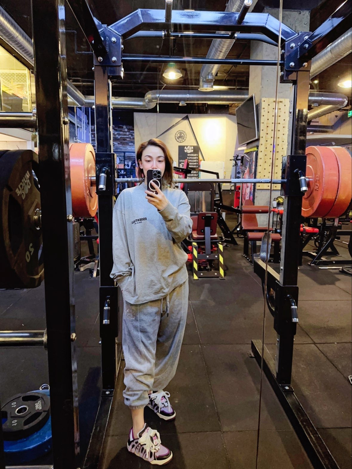 Top Essentials Flocking Letter Crew Neck 100% Cotton Long Sleeve T-shirt Fog Men and Women