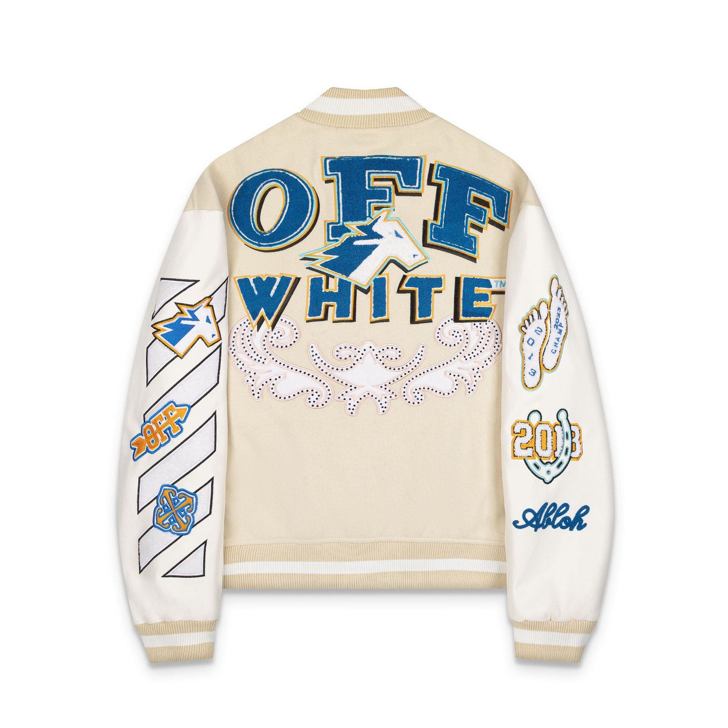 Off-White Patchwork Baseball Jacket Unisex Youth Street Fashion Jacket Coat