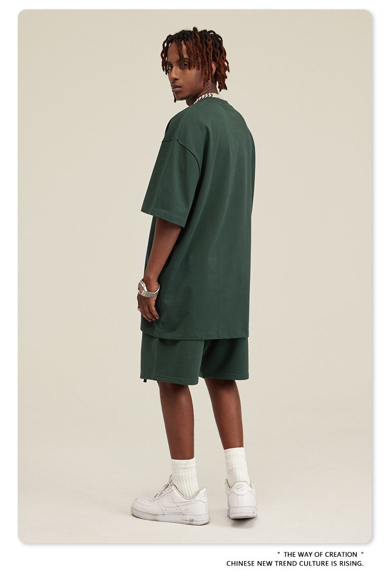 Be Men's 2024 Spring and Summer 305G Heavy T-shirt Men's American Cotton Fashion Brand Solid Color Short Sleeve Teen T-shirt