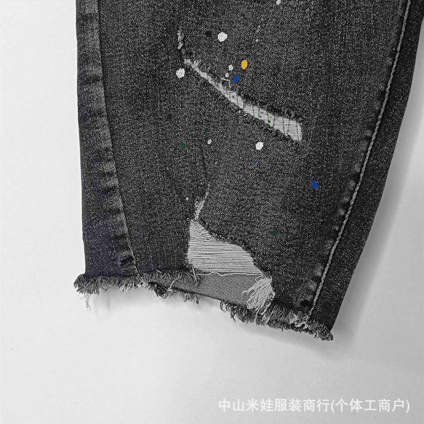 Purple Jeans Splash-Ink Jeans Washed Do the Old Cowboy Denim Shorts