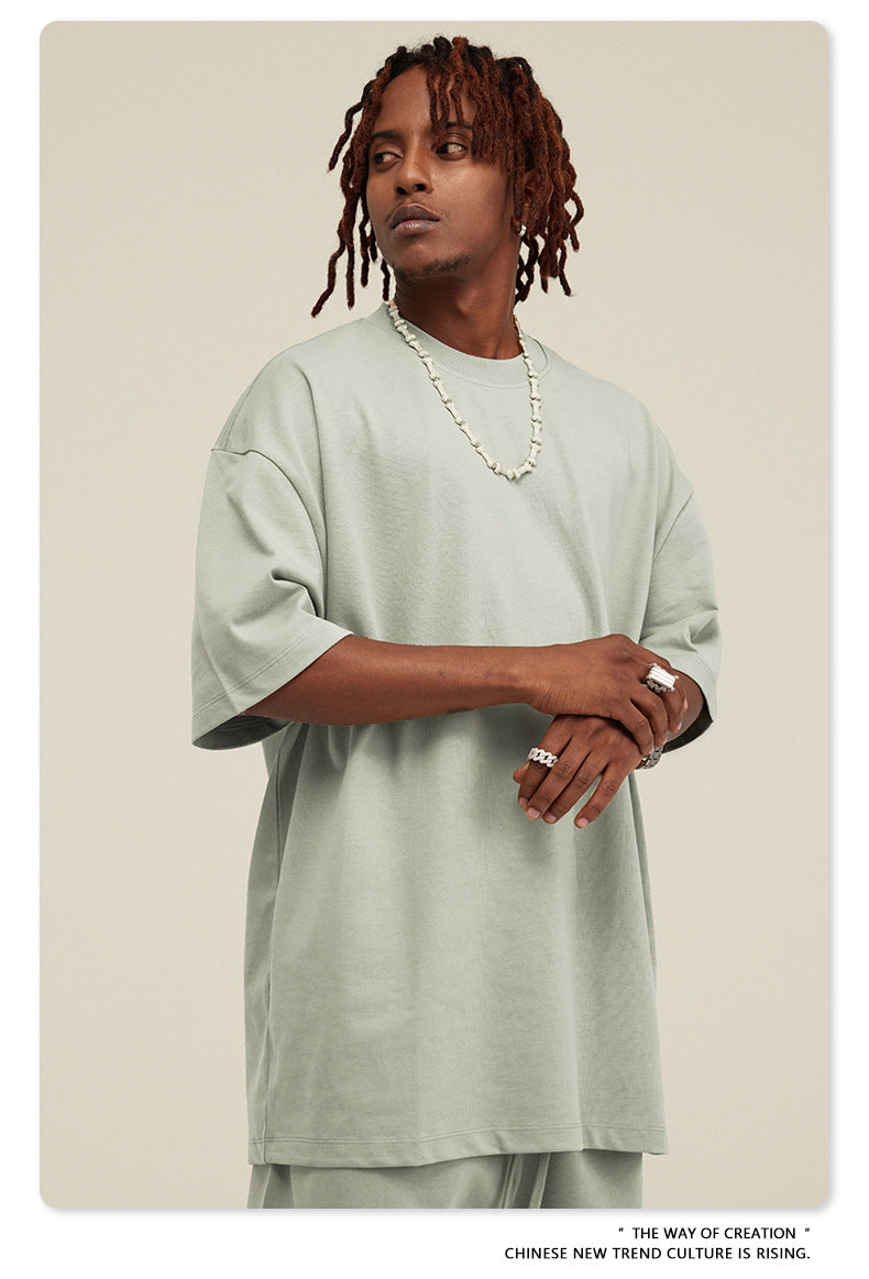 Be Men's 2024 Spring and Summer 305G Heavy T-shirt Men's American Cotton Fashion Brand Solid Color Short Sleeve Teen T-shirt