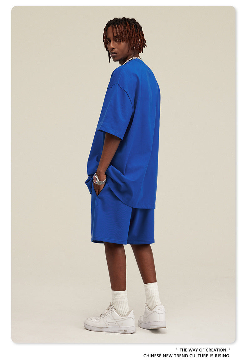 Be Men's 2024 Spring and Summer 305G Heavy T-shirt Men's American Cotton Fashion Brand Solid Color Short Sleeve Teen T-shirt