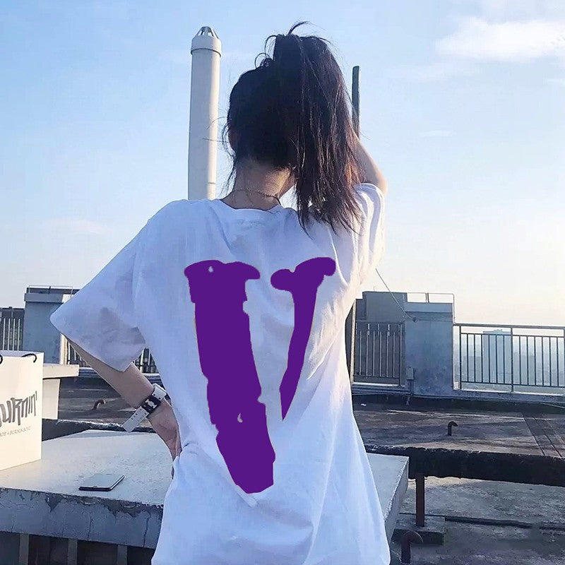 Wholesale Same style as wang yibo lone Short-sleeved with a large back v Reflective Rhinestone Devil Angel Couple Outfit Loose Fit T Shirt