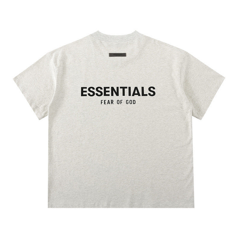 Top ESS Front and Rear Three-Dimensional Flocking Letters 100% Cotton round Neck Loose Couple Short Sleeve T-shirt