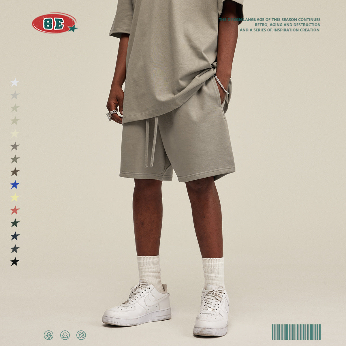 Be Men's 2024 Heavy Fog Teen Fashion Brand Men's Loose Cropped Pants Men's Sports Casual Shorts Summer