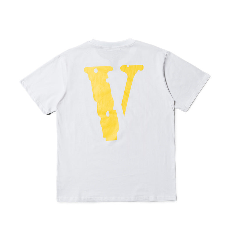 Wholesale Same style as wang yibo lone Short-sleeved with a large back v Reflective Rhinestone Devil Angel Couple Outfit Loose Fit T Shirt