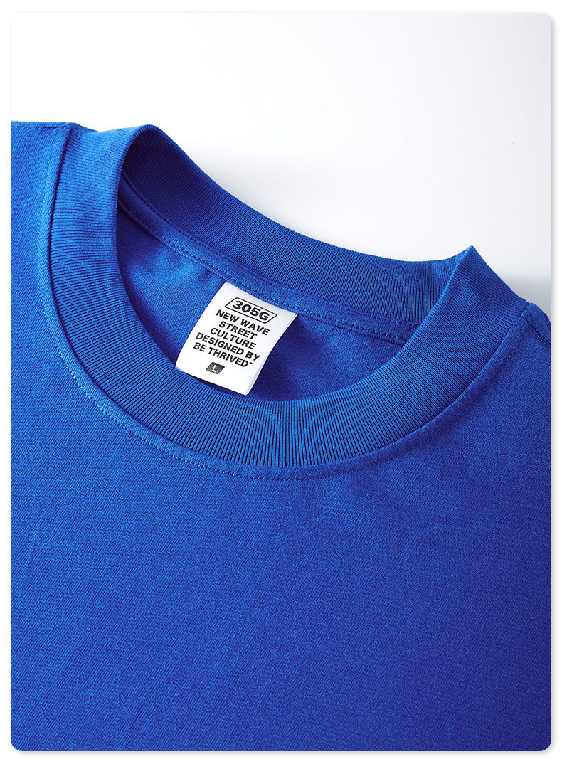 Be Men's 2024 Spring and Summer 305G Heavy T-shirt Men's American Cotton Fashion Brand Solid Color Short Sleeve Teen T-shirt