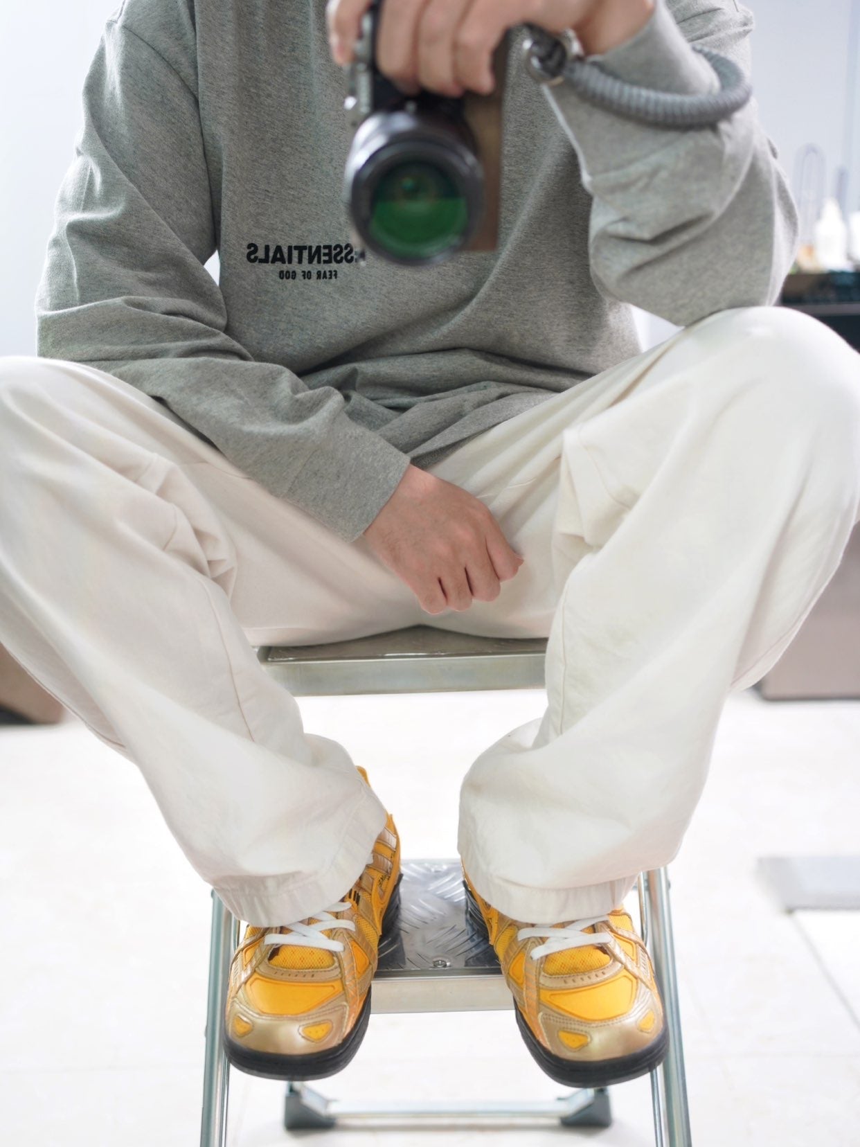 Top Essentials Flocking Letter Crew Neck 100% Cotton Long Sleeve T-shirt Fog Men and Women