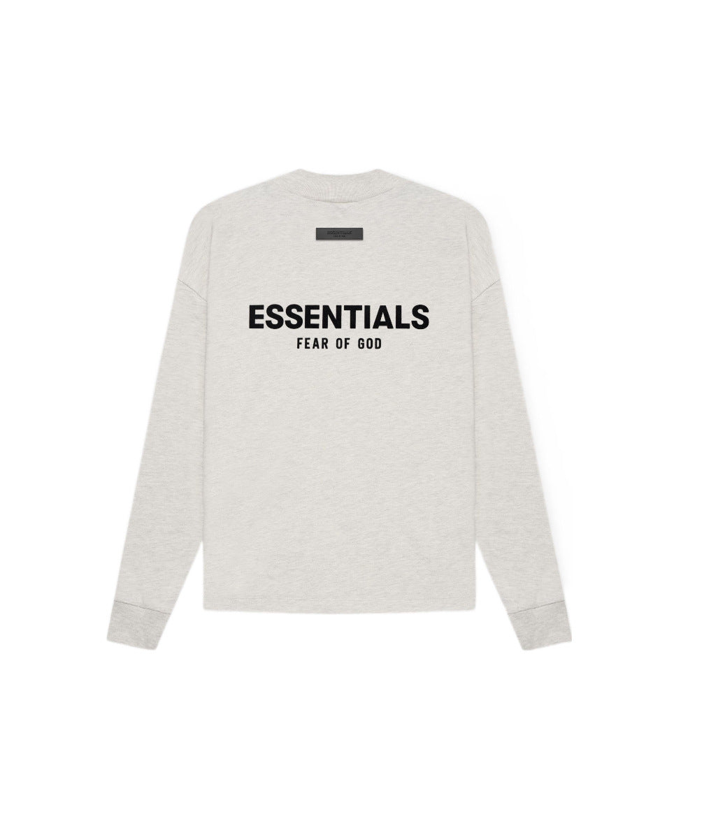 Top Essentials Flocking Letter Crew Neck 100% Cotton Long Sleeve T-shirt Fog Men and Women