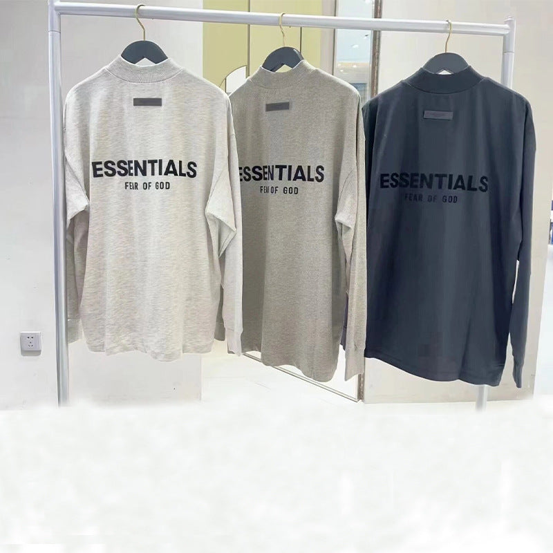 Top Essentials Flocking Letter Crew Neck 100% Cotton Long Sleeve T-shirt Fog Men and Women