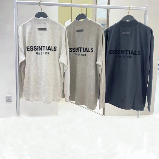 Top Essentials Flocking Letter Crew Neck 100% Cotton Long Sleeve T-shirt Fog Men and Women