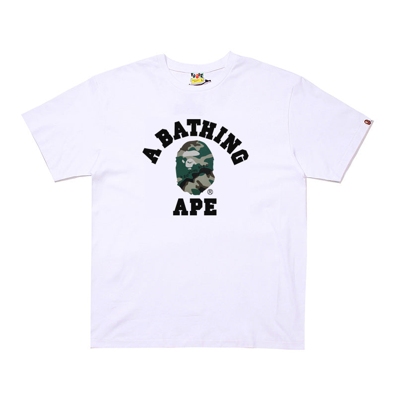 BP2001 Bape Original  Street Cotton Loose Couple Casual T-shirt Short Sleeve Shirt