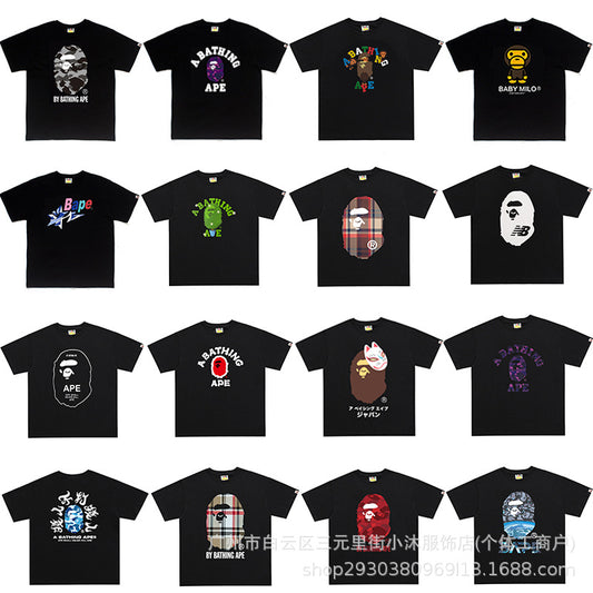 BP2001 Bape Original  Street Cotton Loose Couple Casual T-shirt Short Sleeve Shirt