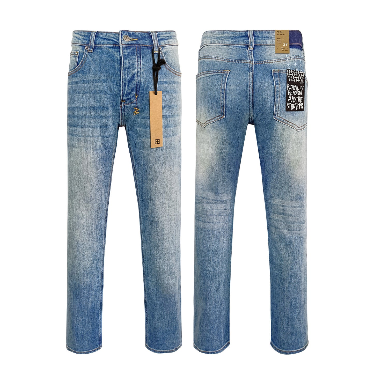 KSB901 Jeans straight-leg Ripped Stretch American High Street Casual Men's Jeans