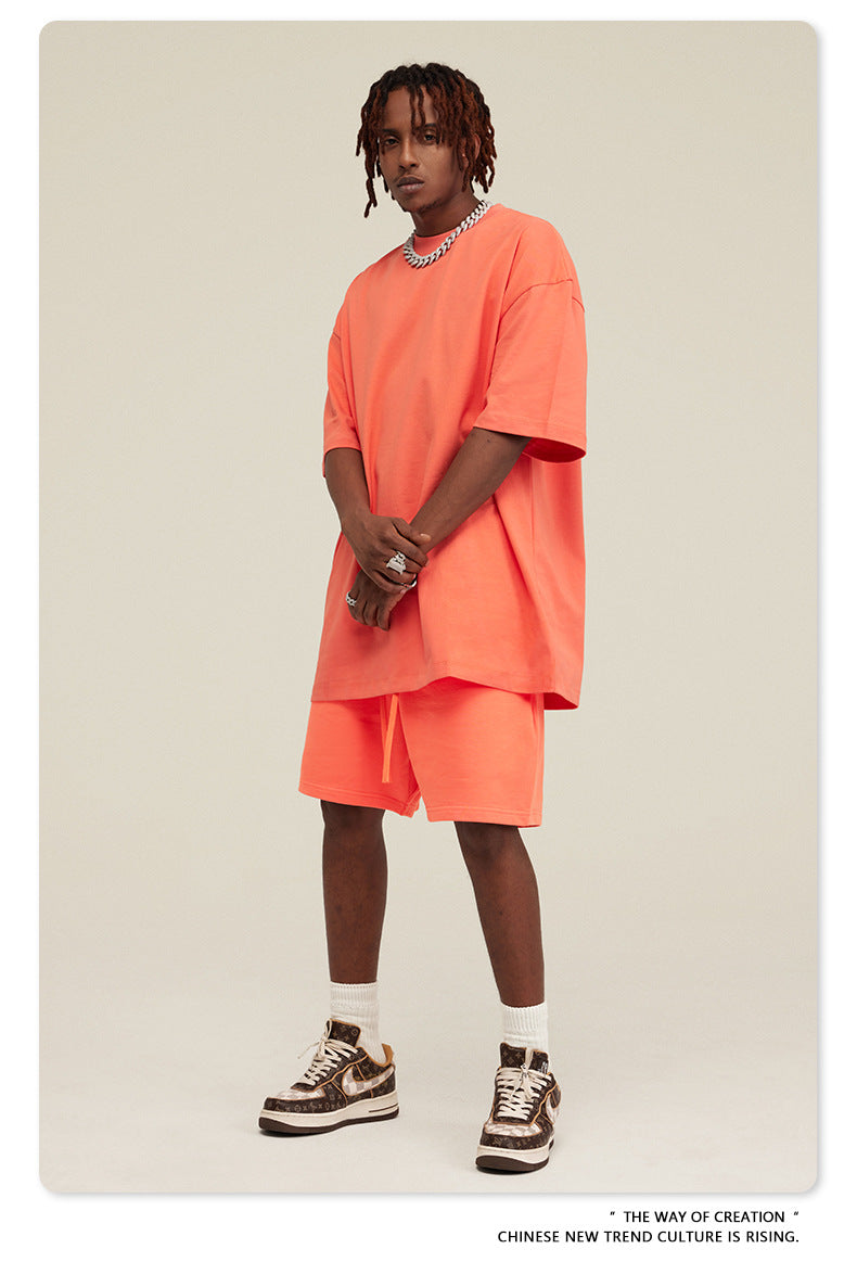 Be Men's 2024 Spring and Summer 305G Heavy T-shirt Men's American Cotton Fashion Brand Solid Color Short Sleeve Teen T-shirt