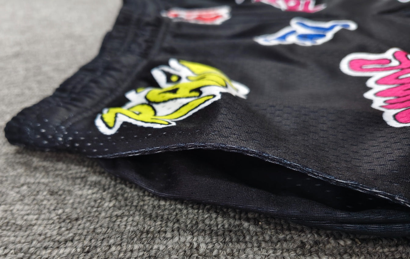 EE Black Graffiti Mesh Sports Shorts for Men