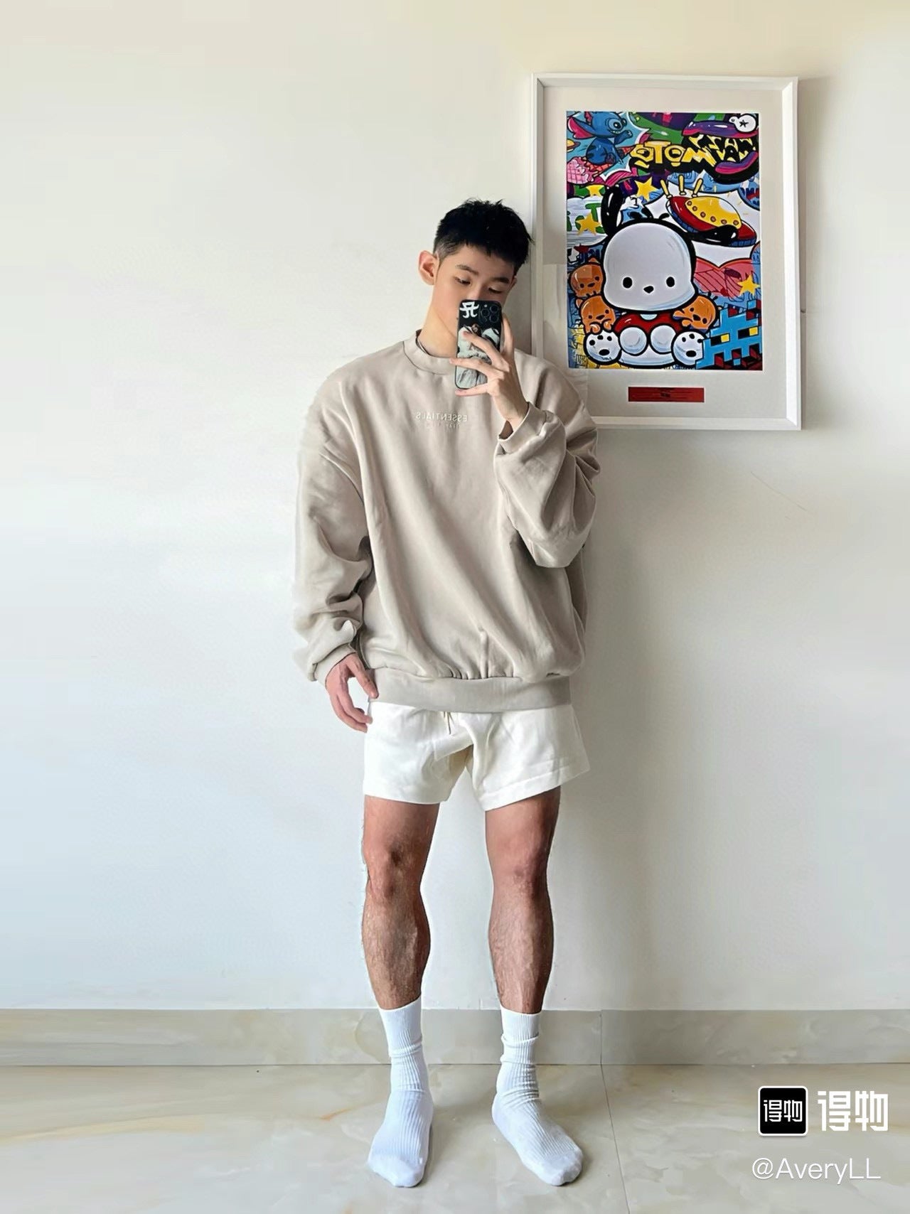 ESS Letter Fog Loose Fleece-lined Crew Neck Pullover Sweatshirt American Fashion Brand Men