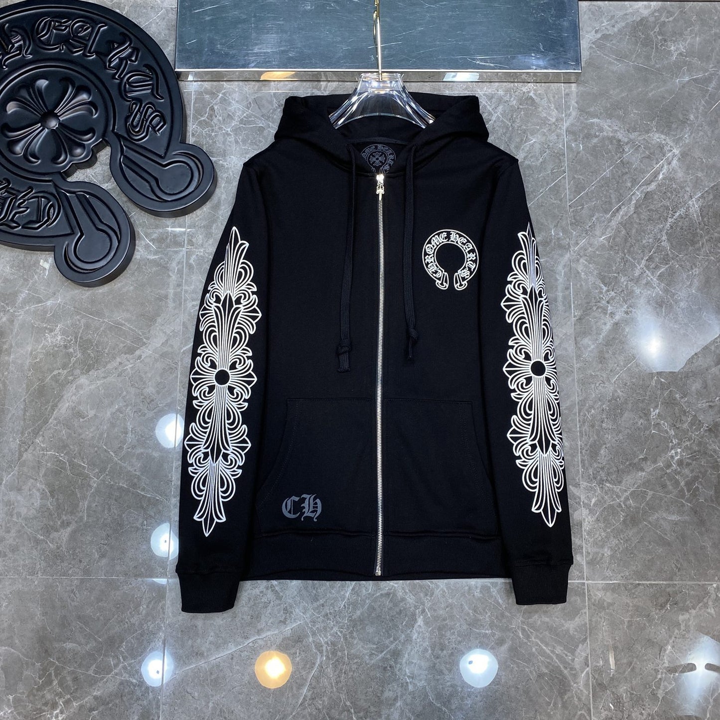 Chrome Heart Simple Hooded Sweater Men's and Women's Zipper Hoodie Cardigan