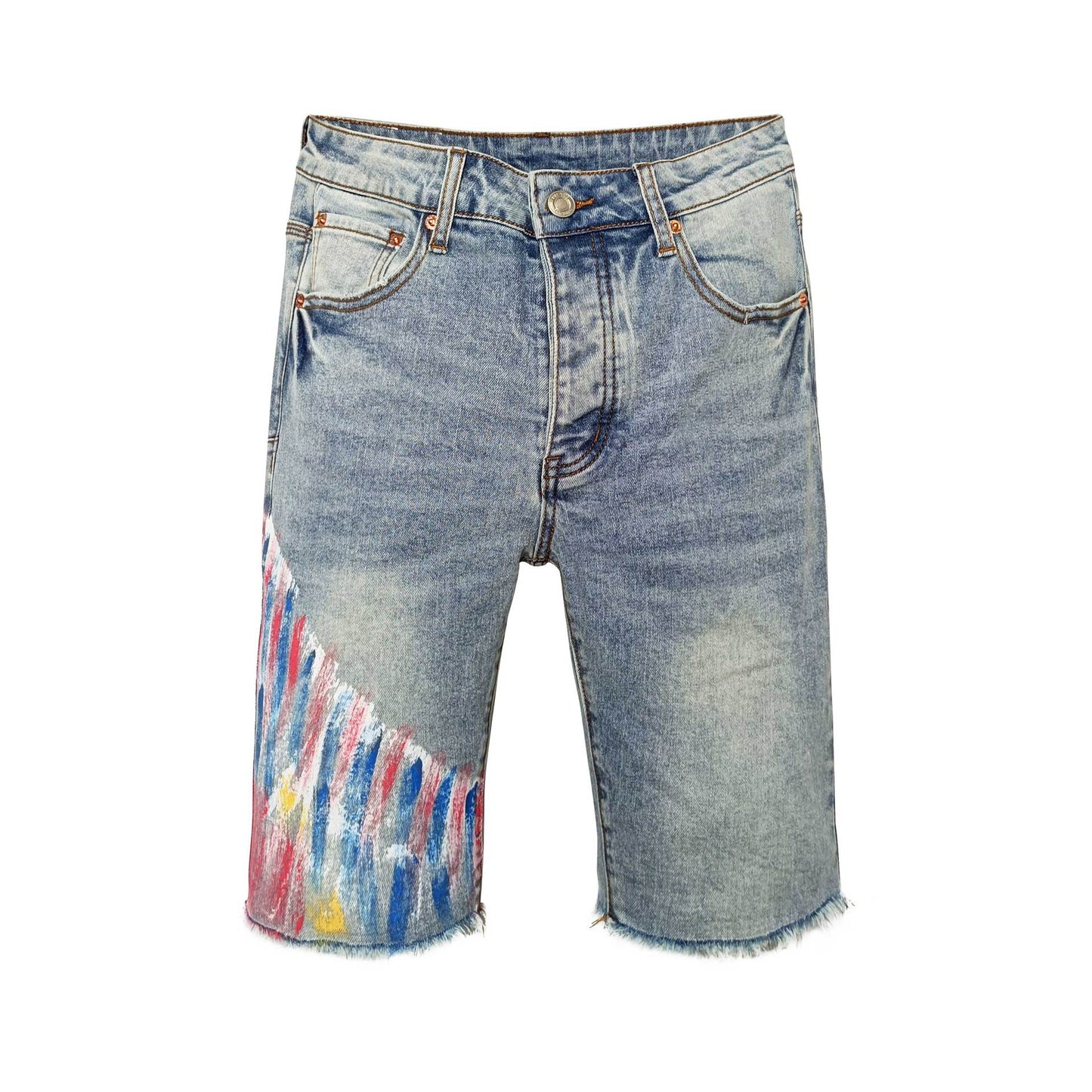 Purple Jeans Five-Point Loose Fit Versatile PU Ink-Splashed Denim Shorts