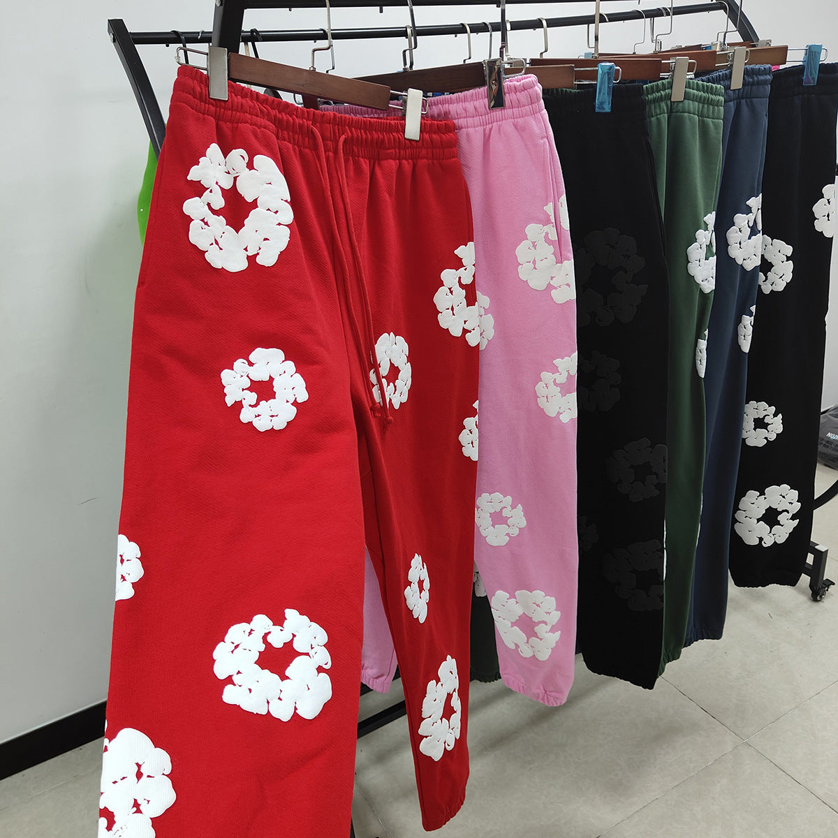 DENIM Puffy Printed 450gsm 100% Cotton Long Pants Sweater for women and men