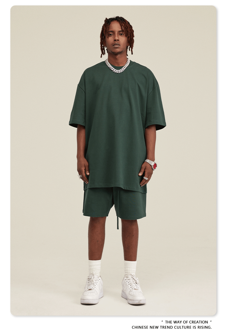 Be Men's 2024 Spring and Summer 305G Heavy T-shirt Men's American Cotton Fashion Brand Solid Color Short Sleeve Teen T-shirt