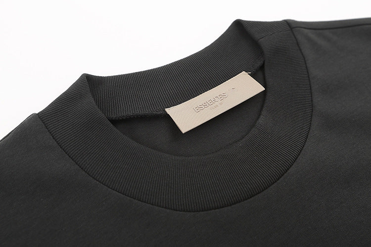 Top ESS Front and Rear Three-Dimensional Flocking Letters 100% Cotton round Neck Loose Couple Short Sleeve T-shirt