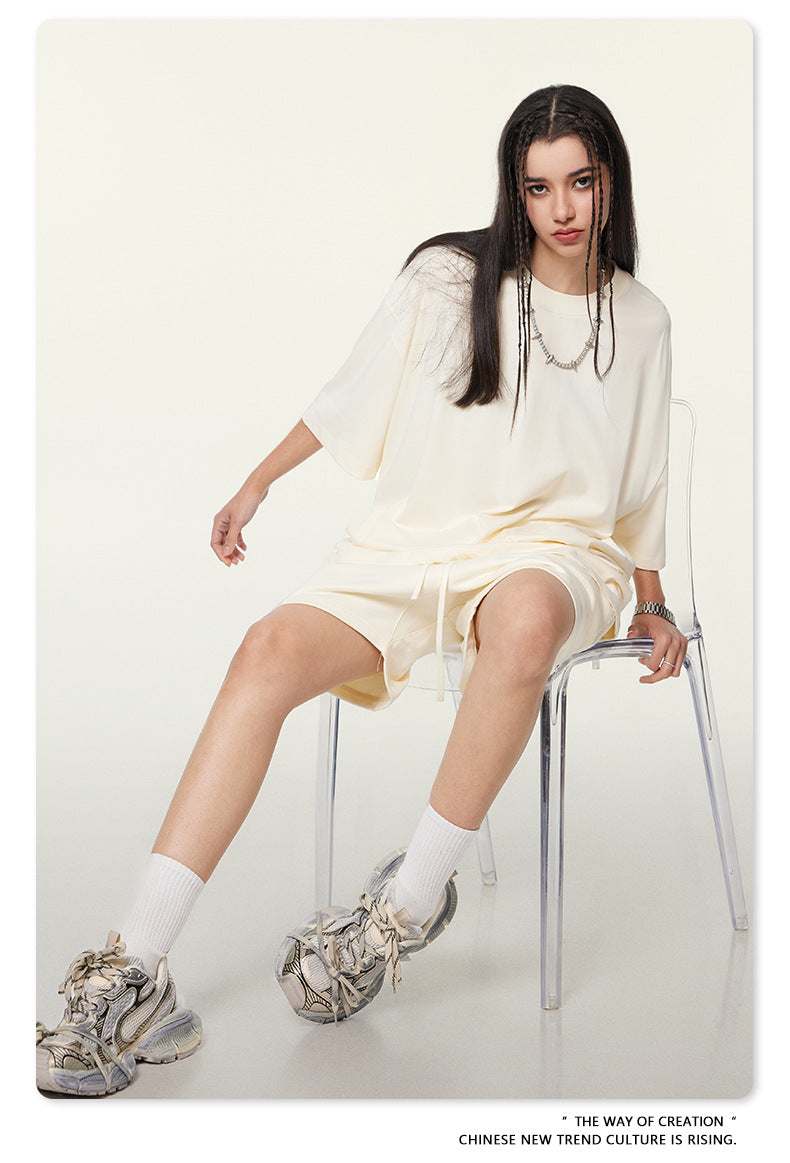 Be Men's 2024 Spring and Summer 305G Heavy T-shirt Men's American Cotton Fashion Brand Solid Color Short Sleeve Teen T-shirt