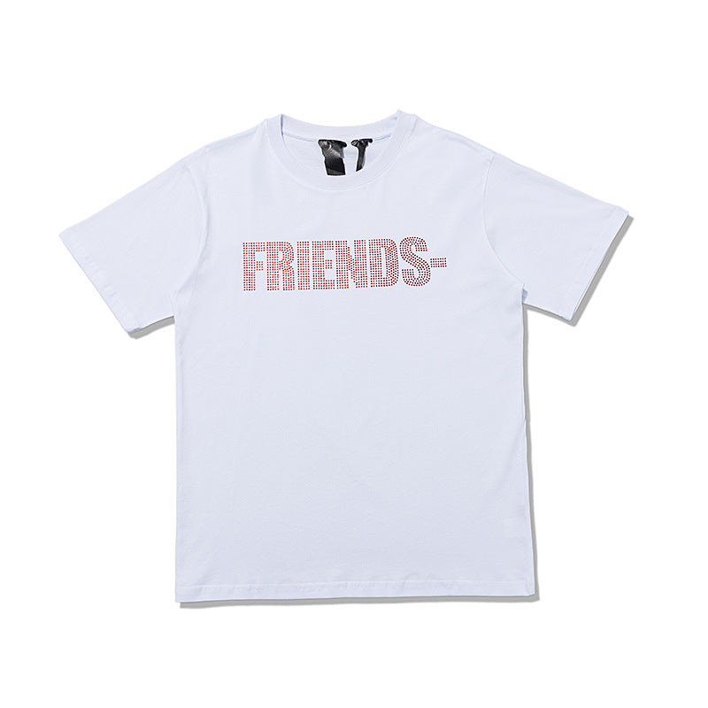 Wholesale Same style as wang yibo lone Short-sleeved with a large back v Reflective Rhinestone Devil Angel Couple Outfit Loose Fit T Shirt