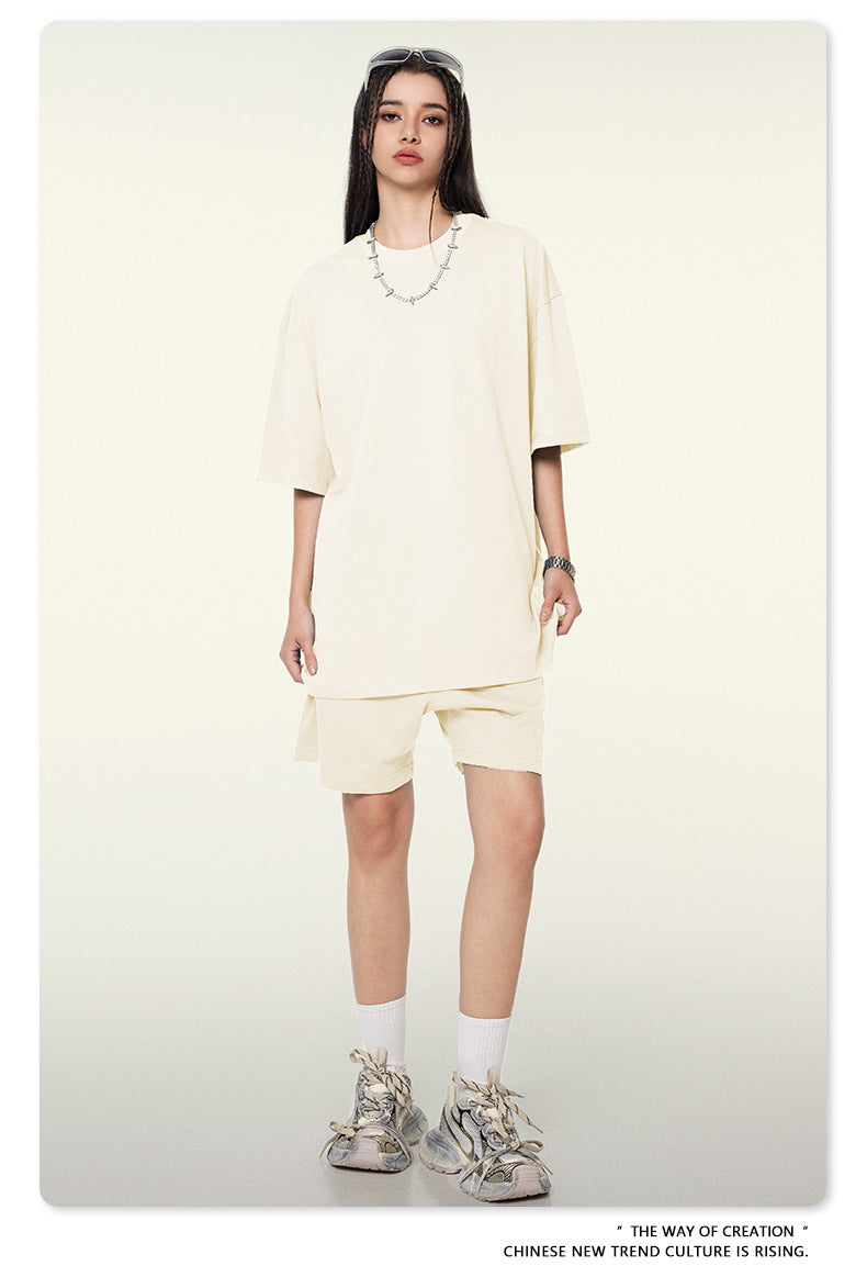 Be Men's 2024 Spring and Summer 305G Heavy T-shirt Men's American Cotton Fashion Brand Solid Color Short Sleeve Teen T-shirt