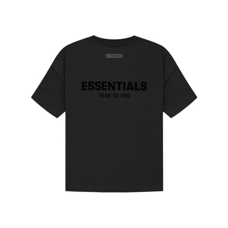 Top ESS Front and Rear Three-Dimensional Flocking Letters 100% Cotton round Neck Loose Couple Short Sleeve T-shirt