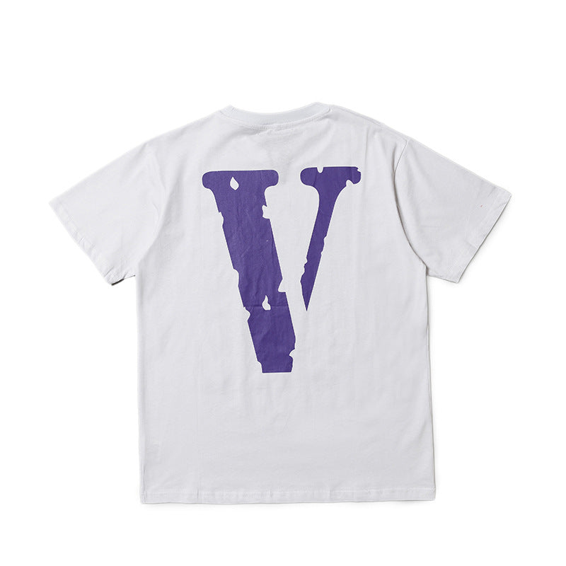 Wholesale Same style as wang yibo lone Short-sleeved with a large back v Reflective Rhinestone Devil Angel Couple Outfit Loose Fit T Shirt