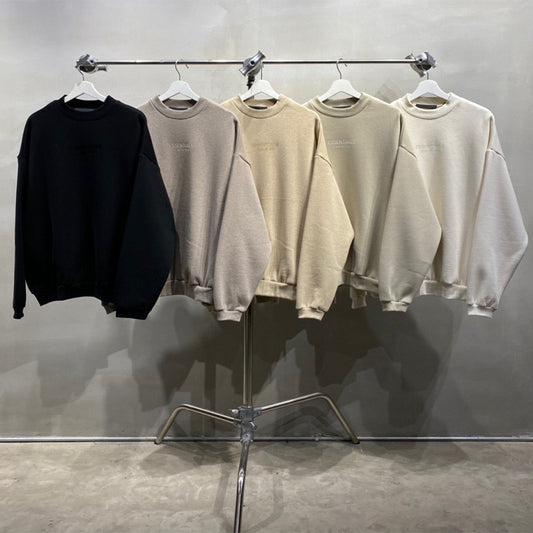 ESS Letter Fog Loose Fleece-lined Crew Neck Pullover Sweatshirt American Fashion Brand Men