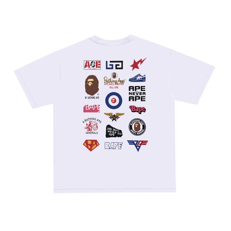 BP2001 Bape Original  Street Cotton Loose Couple Casual T-shirt Short Sleeve Shirt