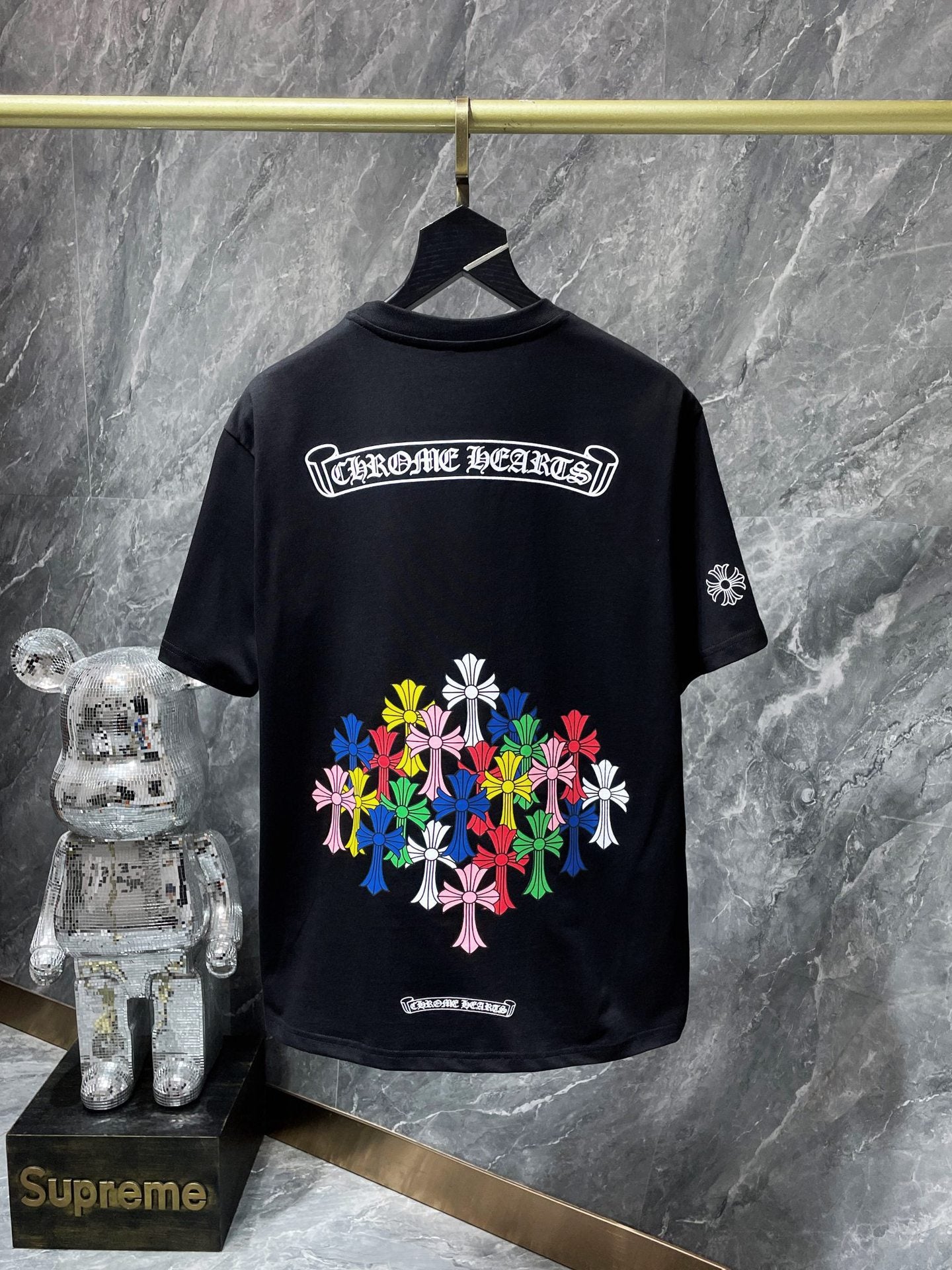 Chrome Hearts Letter Colorful Cross Flower Arm Double Yarn Short Sleeve T-Shirt for Men